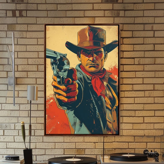 High Noon Western Cowboy Art Print Framed And Printed Art Retro Inspired Cowboy Art Western Comic Book Art Wild West Art