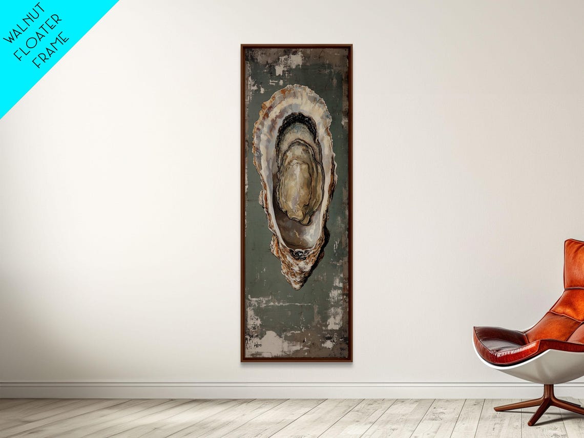 Single Oyster Shell Sage Green Minimalist Coastal Still Life Print - Image 3