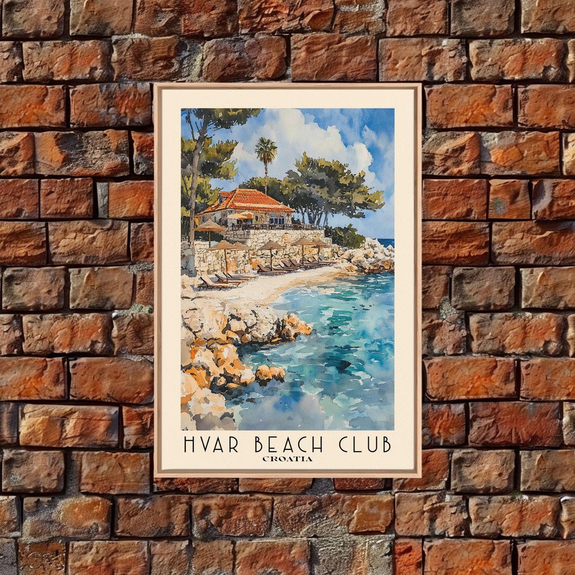 Hvar Beach Club Croatia Rocky Cove Stone Villa Watercolor Wall Poster - Image 5