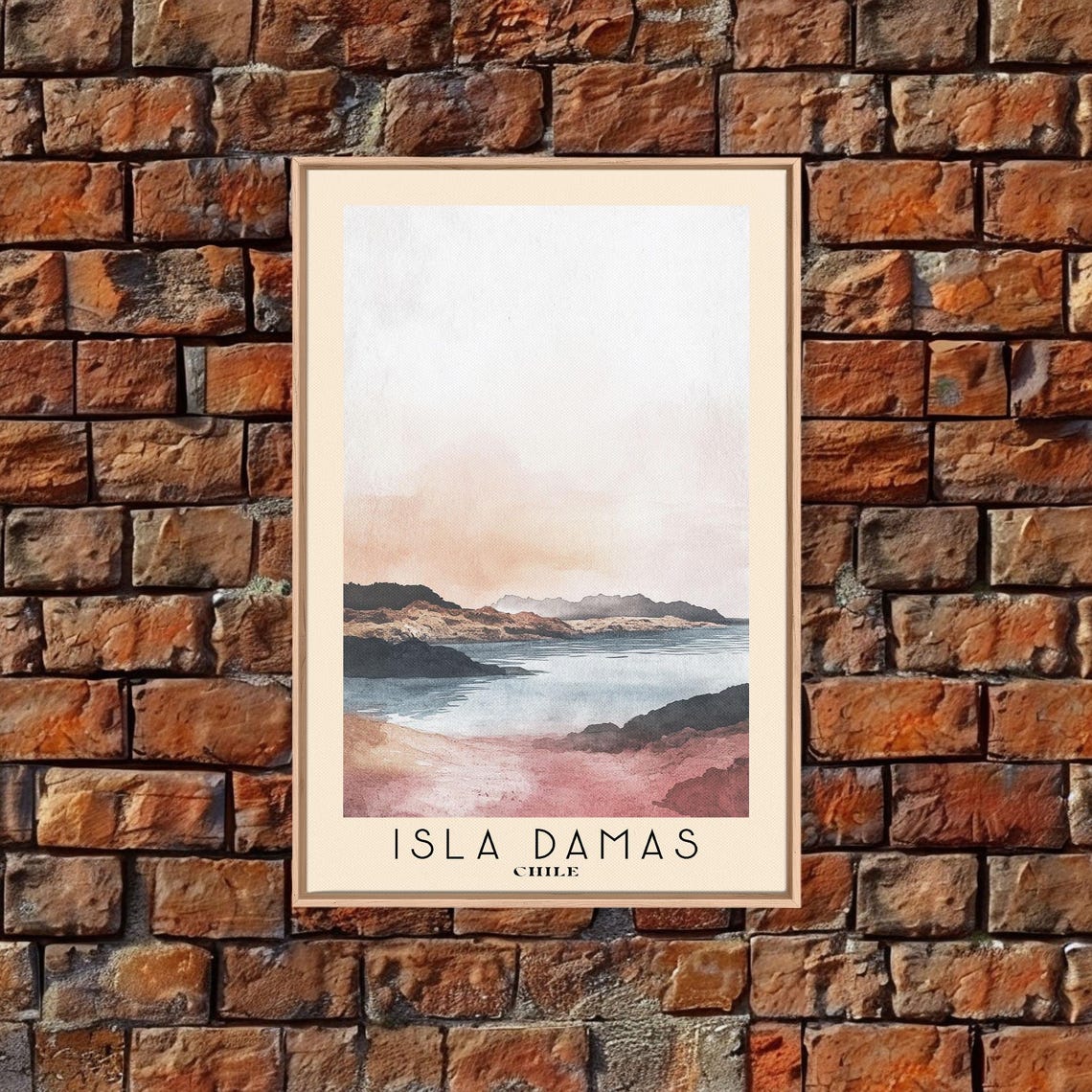 Isla Damas Chile Desert Coast Pink Sand Calm Bay Watercolor Art Poster - Image 5