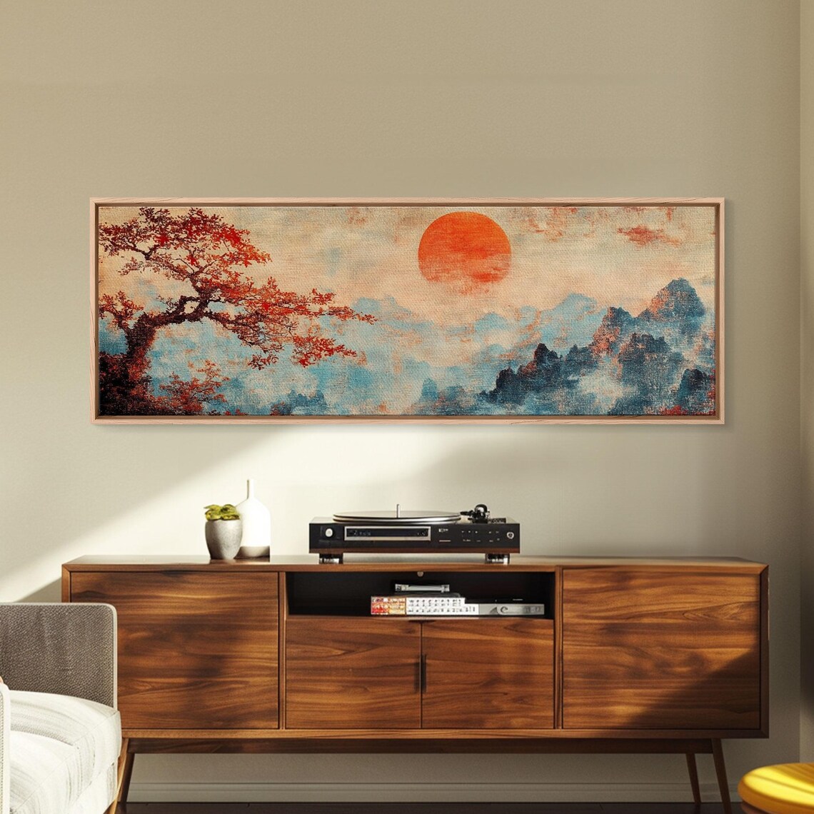 Japanese Maple Tree at Sunset, Vintage Woodblock Print - Image 4
