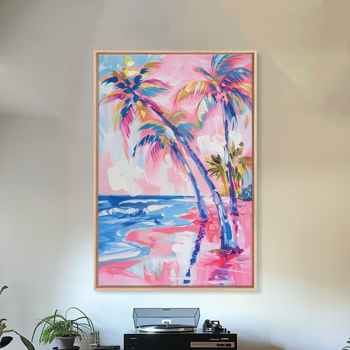 Palm Trees And Ocean Waves, Abstract Coastal Art Print