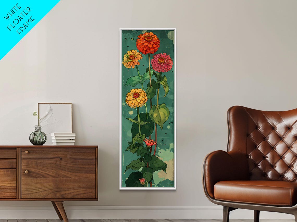 Vibrant Orange Pink Yellow Blossoms Green Japanese Art Poster