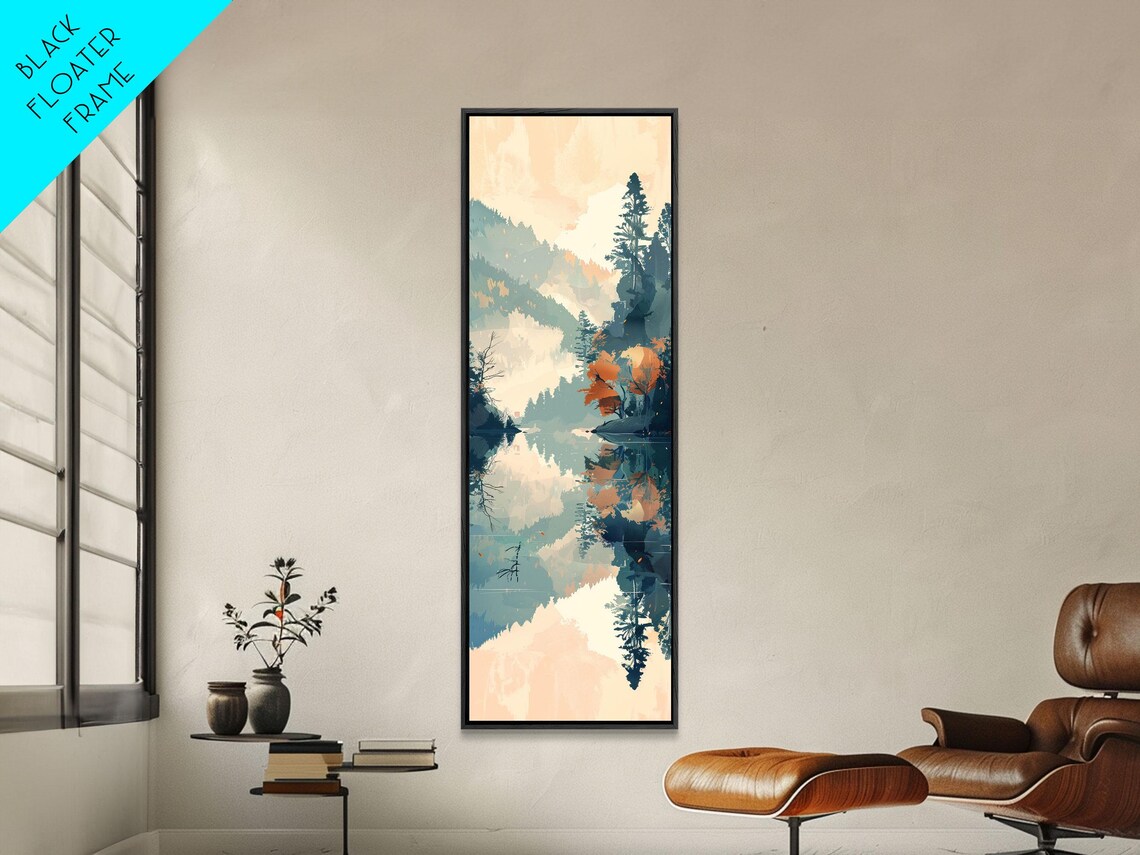 Ukiyo-E Lake, Misty Mountains and Autumn Trees Art Print