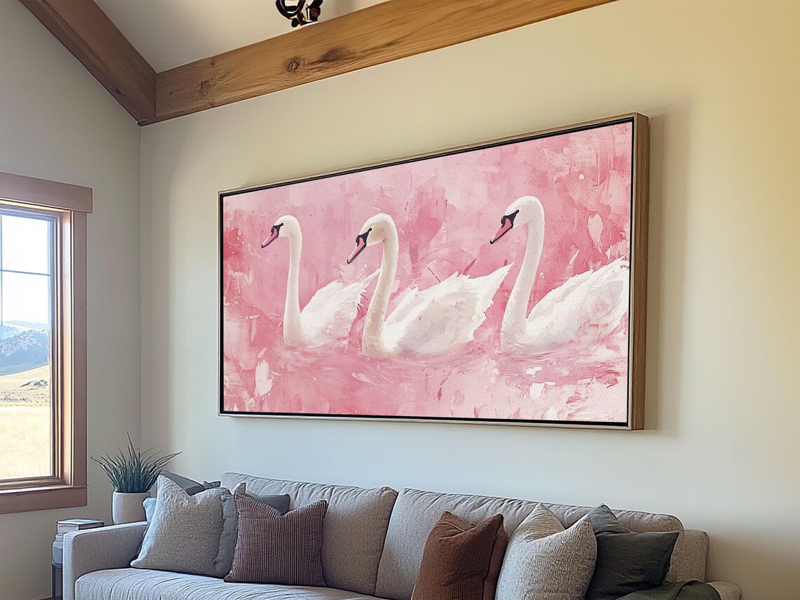 Swan Trio, Whimsical Cottagecore Bird Art Print