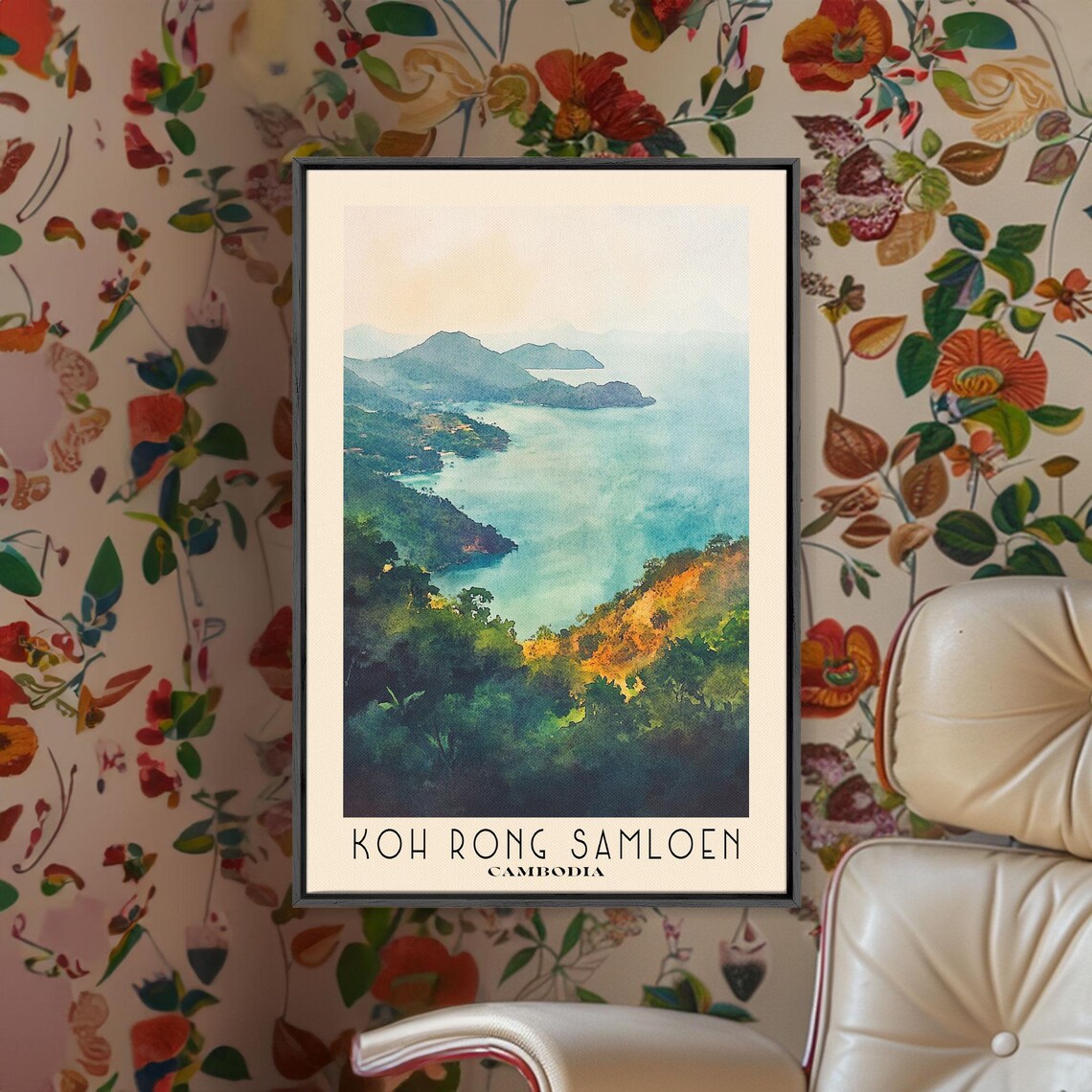 Koh Rong Samloen Cambodia Lush Green Bay Turquoise Watercolor Print - Image 2