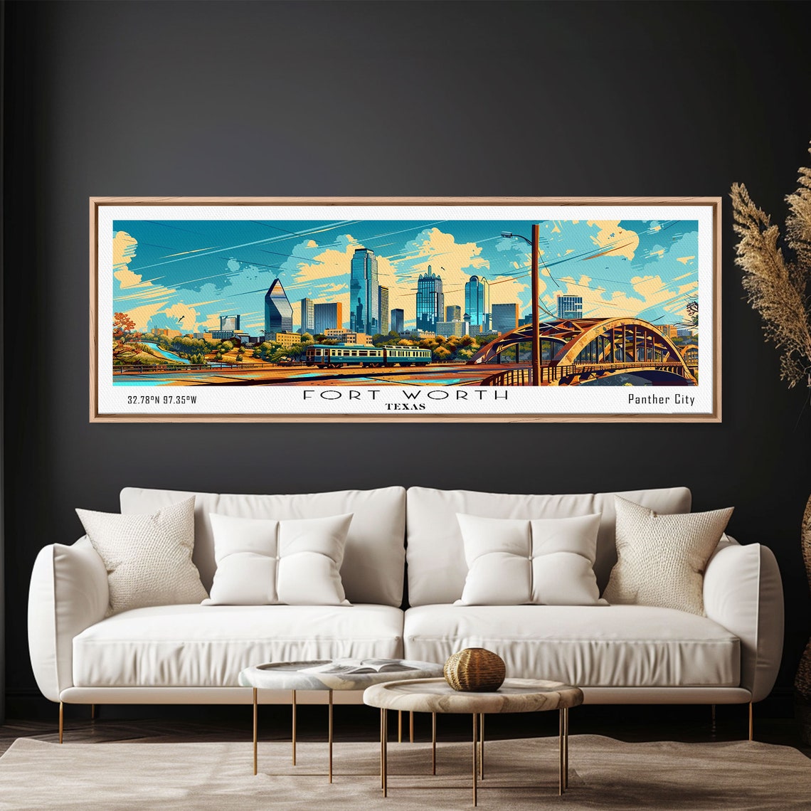Fort Worth Texas Downtown Skyline Arch Bridge City Train Travel Poster - Image 4