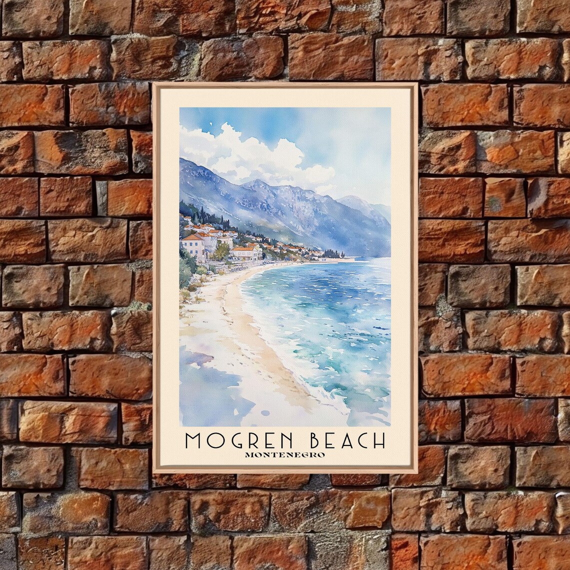 Mogren Beach Montenegro Seaside Town Mountain Bay Watercolor Poster - Image 4