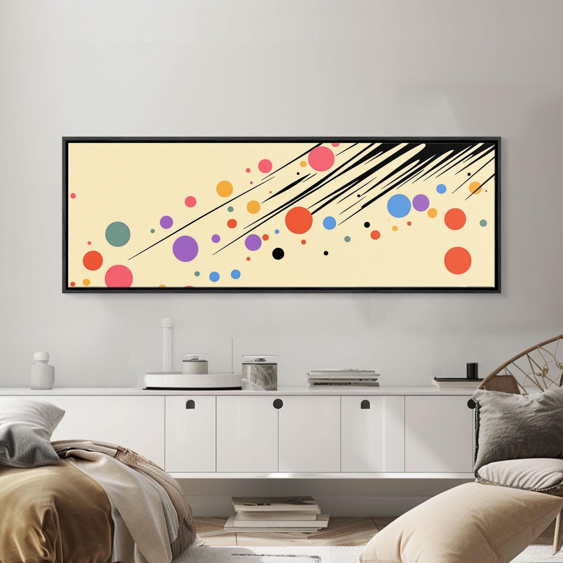 Polka Dots On Cream Background Framed Print Panoramic Wall Art Modern Home Decor Boho Style Above Bed Wall Art - Image 5