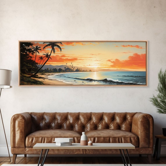 Panoramic Framed Print Wall Art Nautical Beach Ocean Wave Seascape Modern Art Coastal Room Decor Extra Large Tropical Art