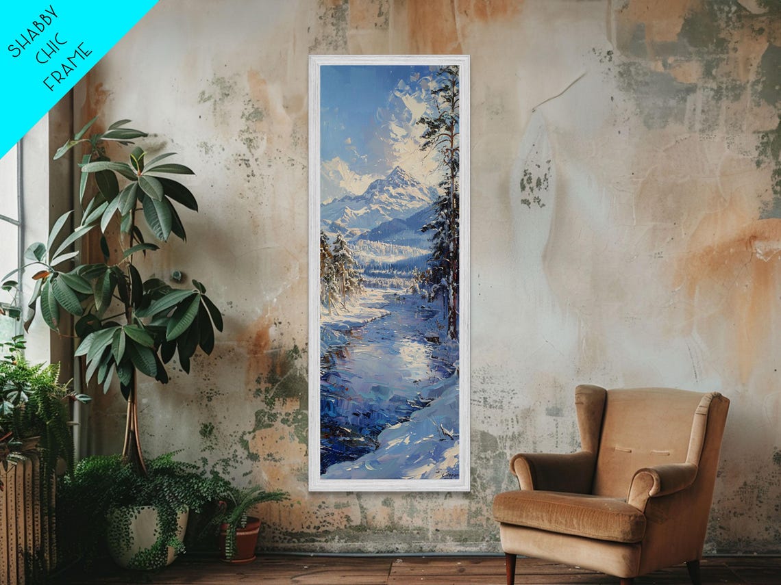 Snow Covered Forest River Winter Wonderland Landscape Painting