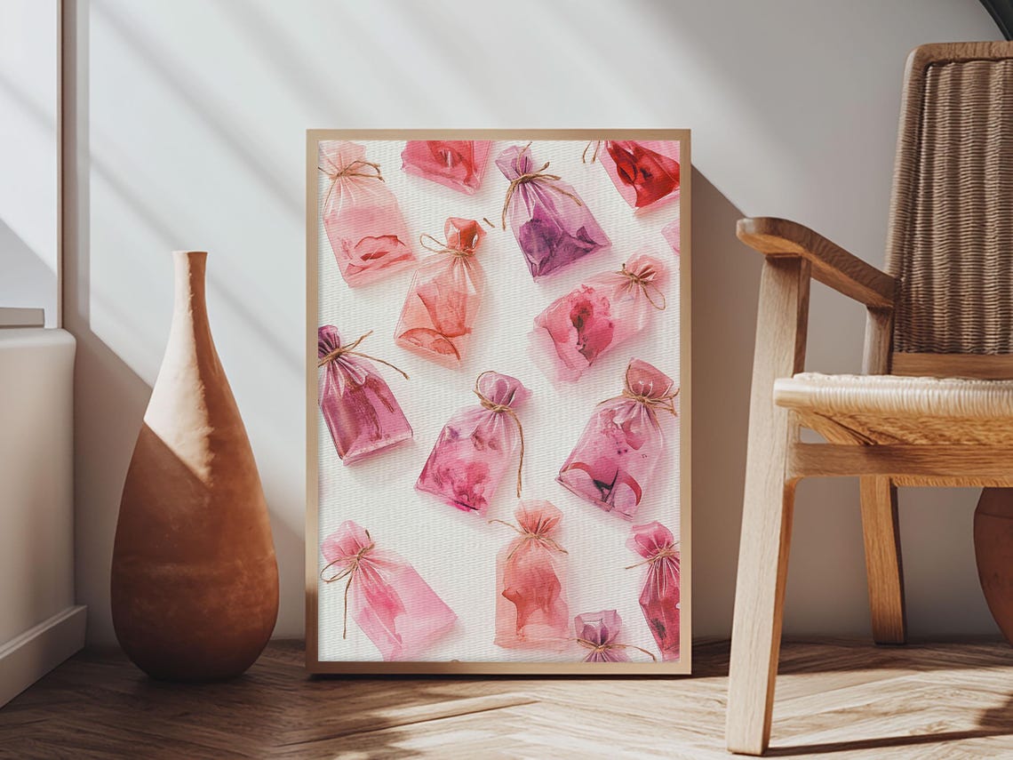 Pink Gift Bags Pattern Festive Watercolor Holiday Party Wall Art - Image 3