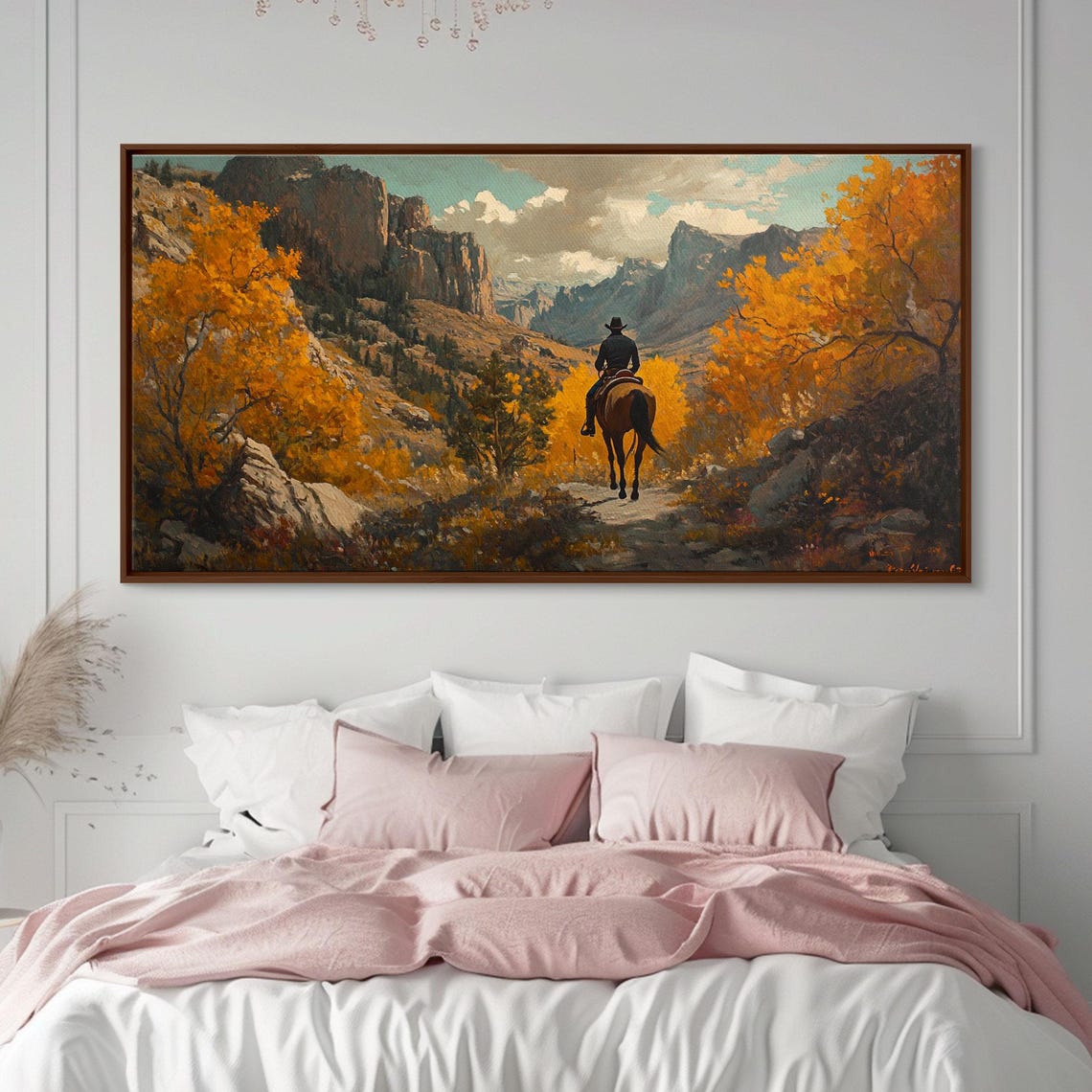 Wild West Cowboy In A Fall Landscape Painting Framed Print Addition To Your Fall Farmhouse Wall Decor Rustic Gallery Wall