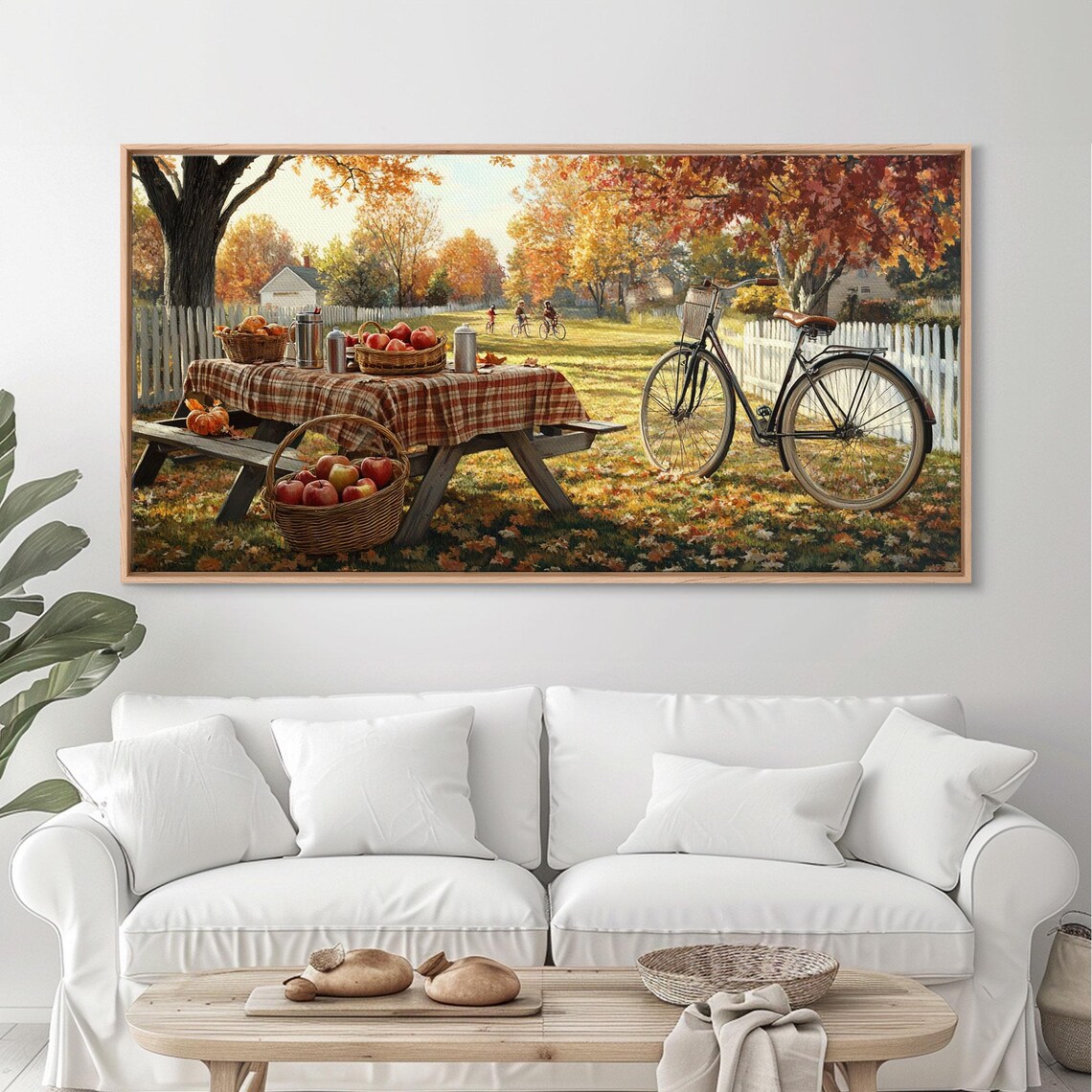 Autumn Apple Orchard Picnic Plaid Tablecloth Vintage Bike Wall Art - Image 4