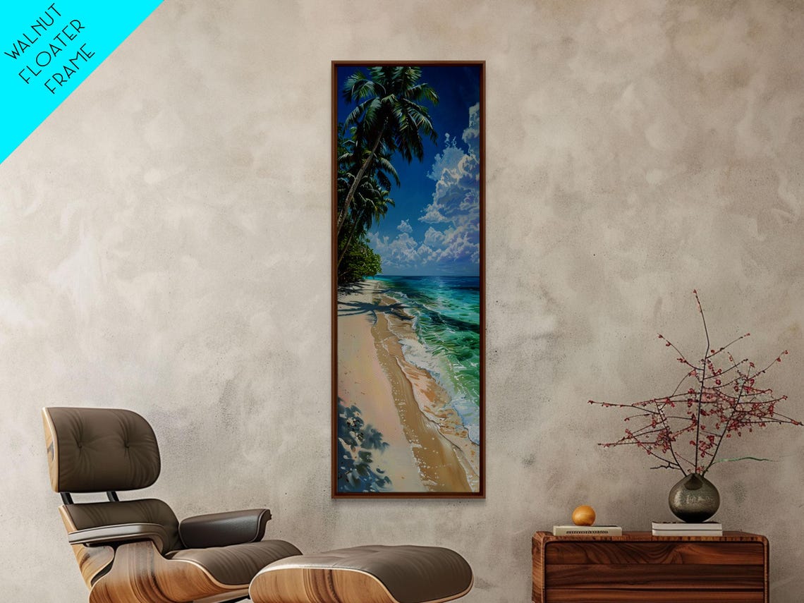 Sunny Palm Tree Tropical Beach Turquoise Water Wall Art Print - Image 4