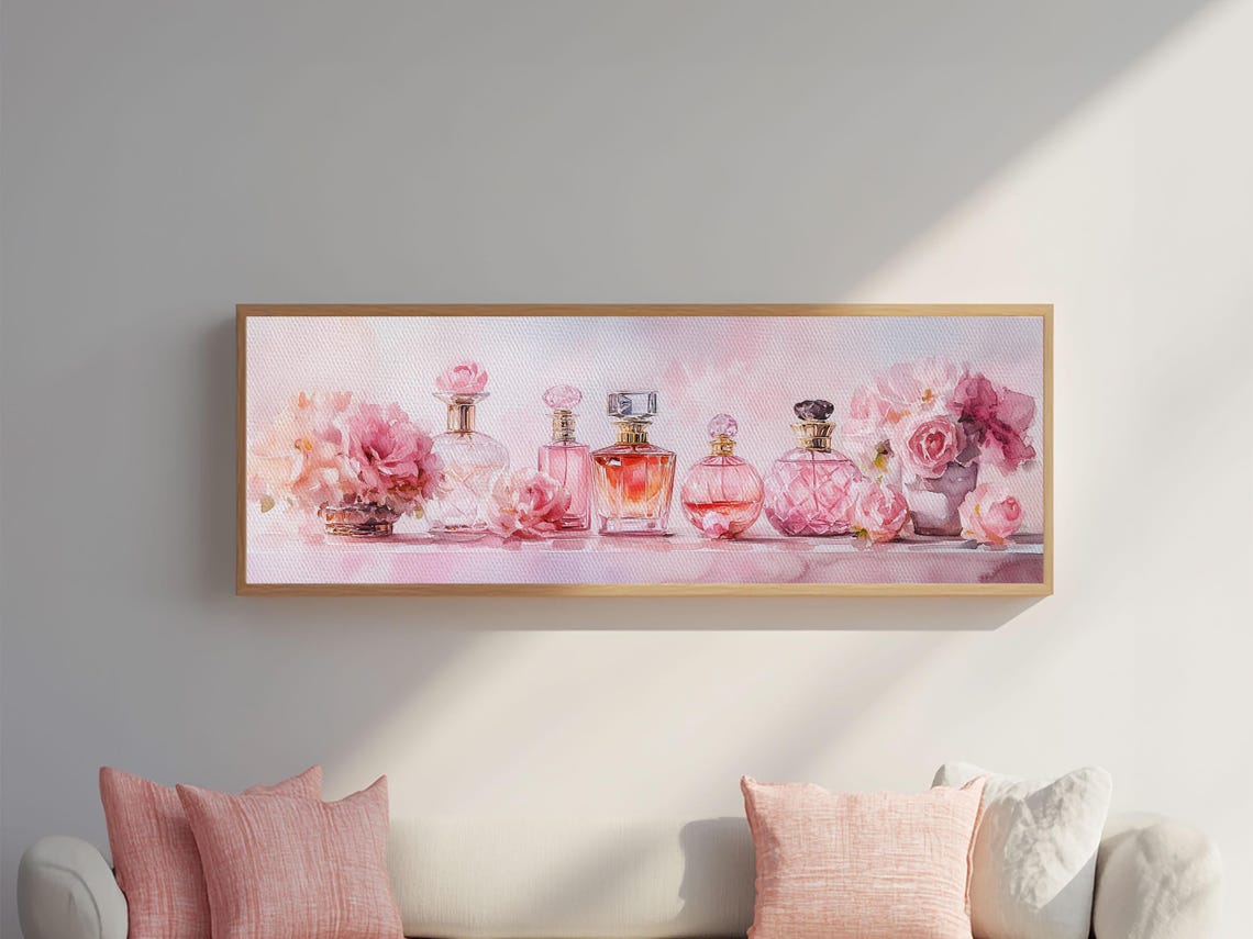 Pink Perfume Bottles Roses Watercolor Glam Vanity Decor Wall Art - Image 6