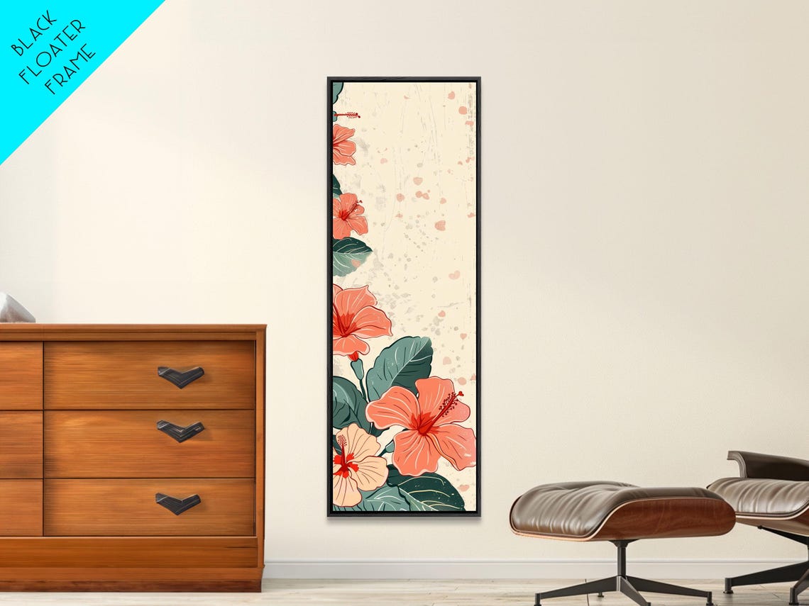 Soft Hibiscus Flowers Red Orange Cream Tall Japanese Art Poster - Image 4