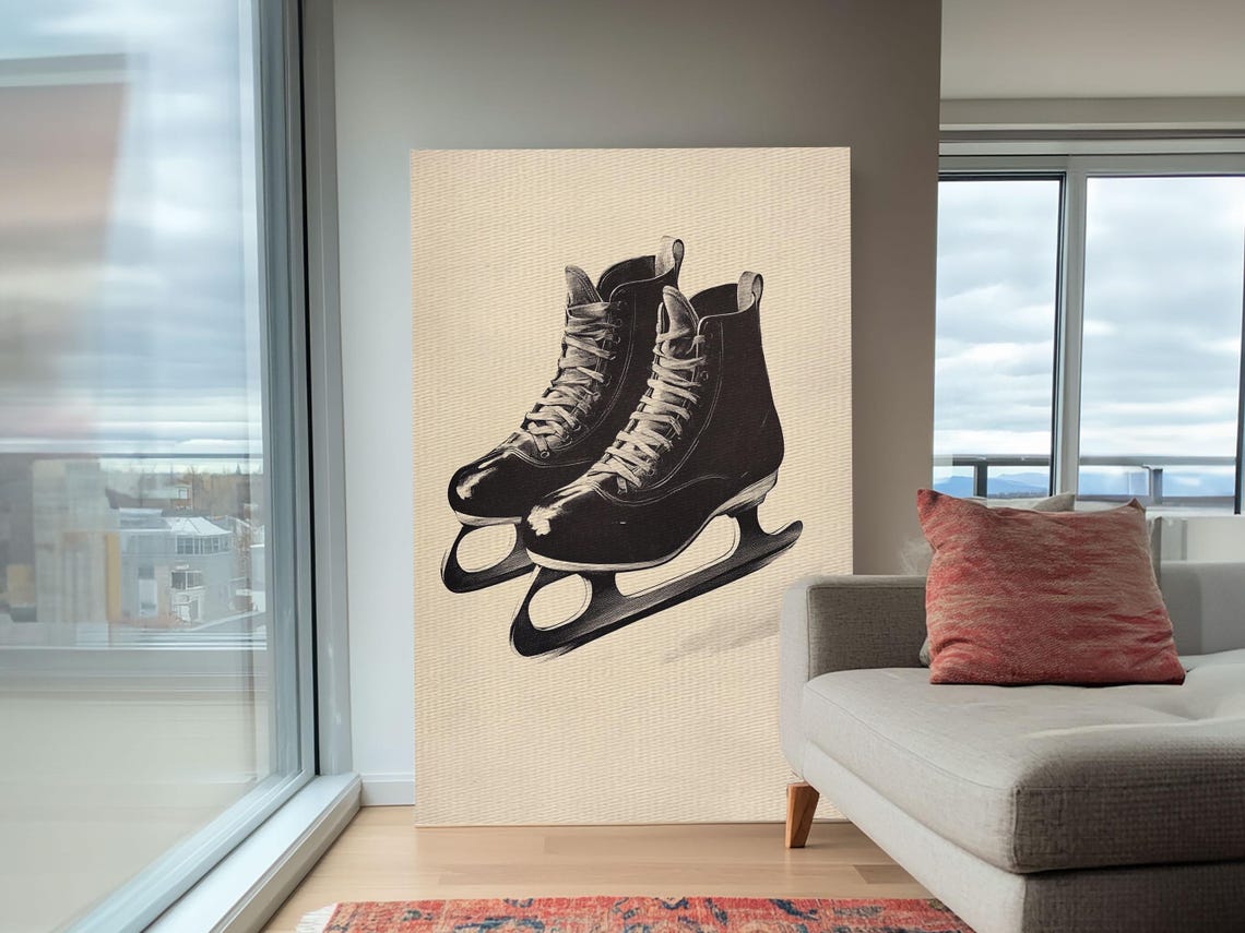 Retro Black Ice Skates Vintage Sketch Winter Holiday Wall Poster