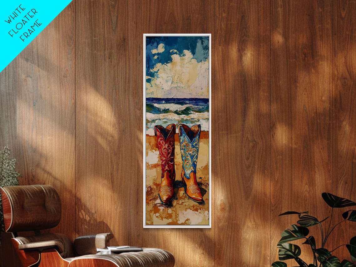 Red Blue Cowboy Boots Beach Scene Coastal Western Rustic Poster - Image 6