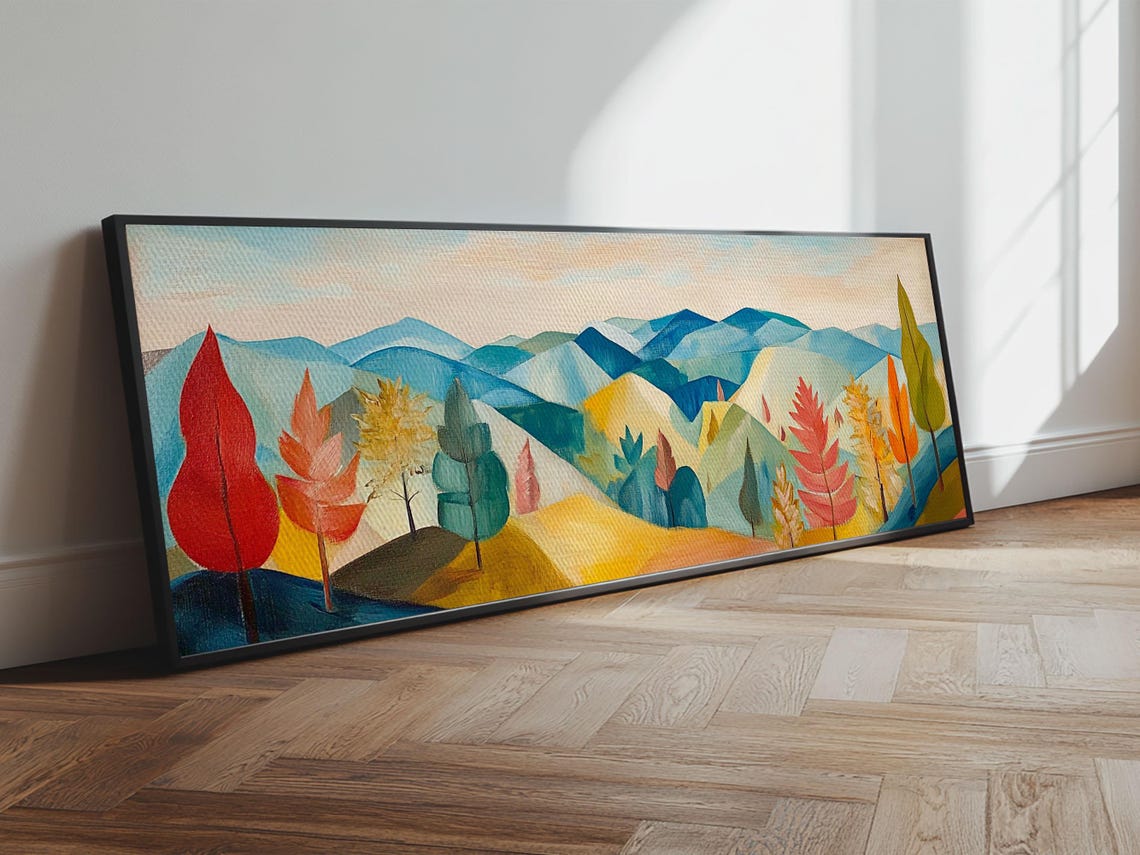 Abstract Fall Panoramic Landscape Painting Print Framed Wall Art Print Living Room Art Horizontal Wall Art Fall Centerpiece - Image 3