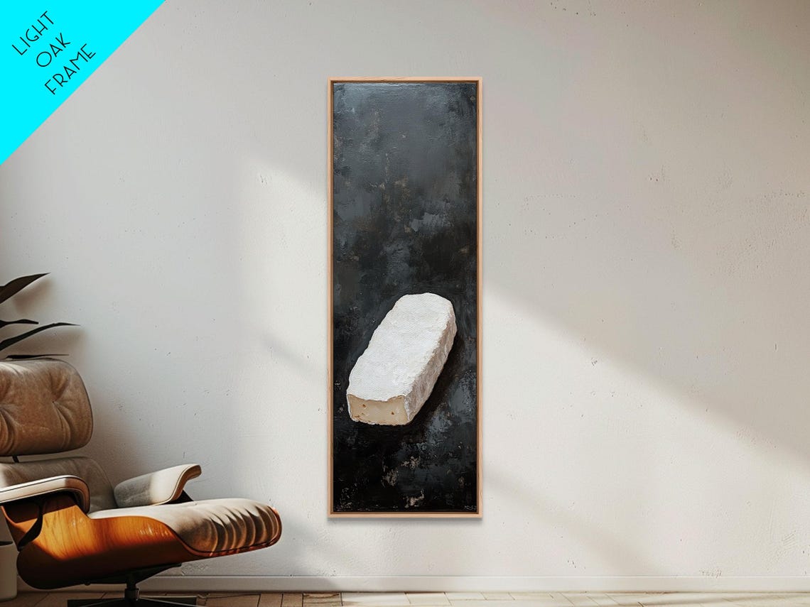 Brie Cheese Wedge Minimalist Black Background Still Life Wall Art