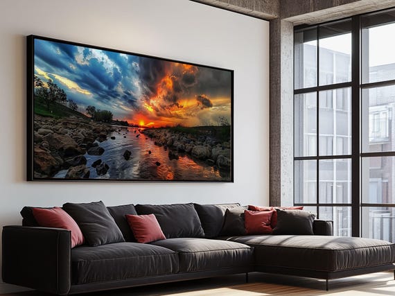 Sunset Over A Rocky River Framed Print Landscape Photography Style Wall Art Beautiful Home Decor Nuevart