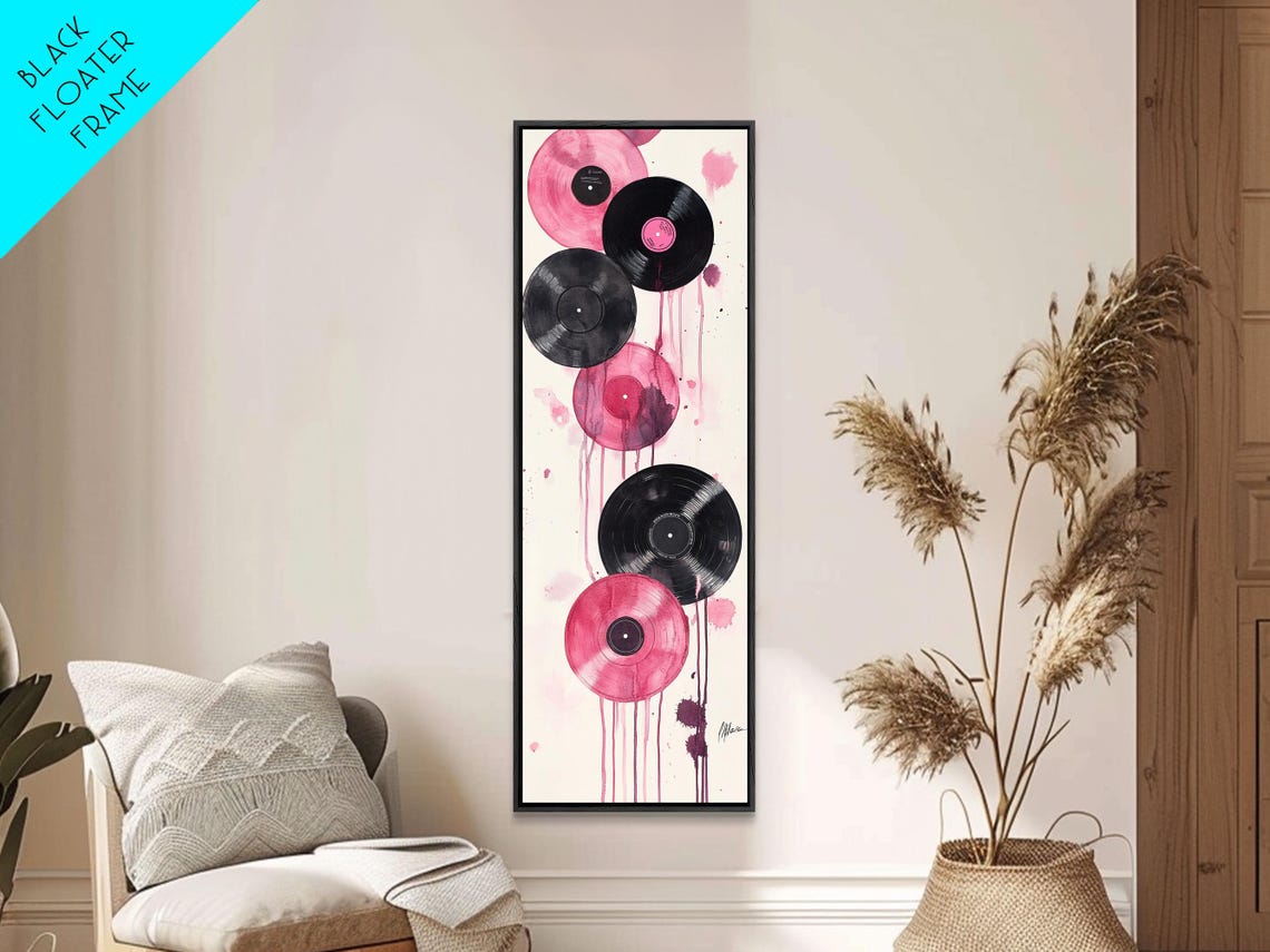 Black Pink Vinyl Records Paint Drip Retro Music Vertical Art Poster - Image 6