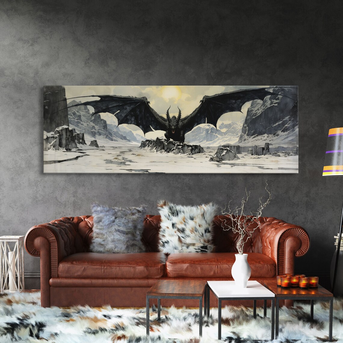 Panoramic Dragon Fantasy Art Print, Mythical Decor - Image 3