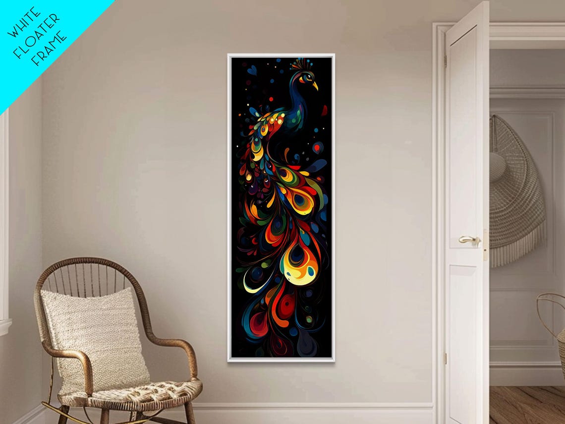 Peacock Rainbow Tail On Black Dramatic Bird Wall Decor Poster - Image 2