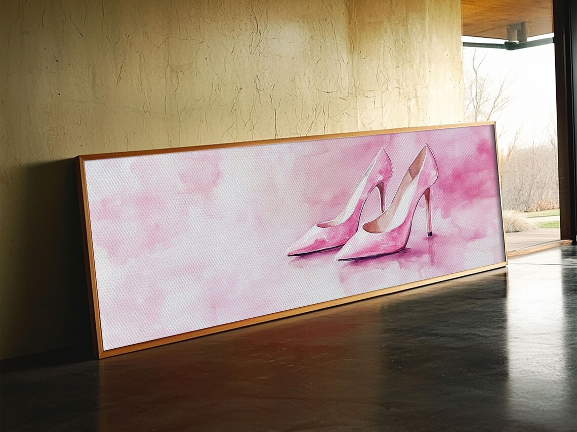 Pink High Heels Watercolor Fashion Glam Feminine Bedroom Poster - Image 2