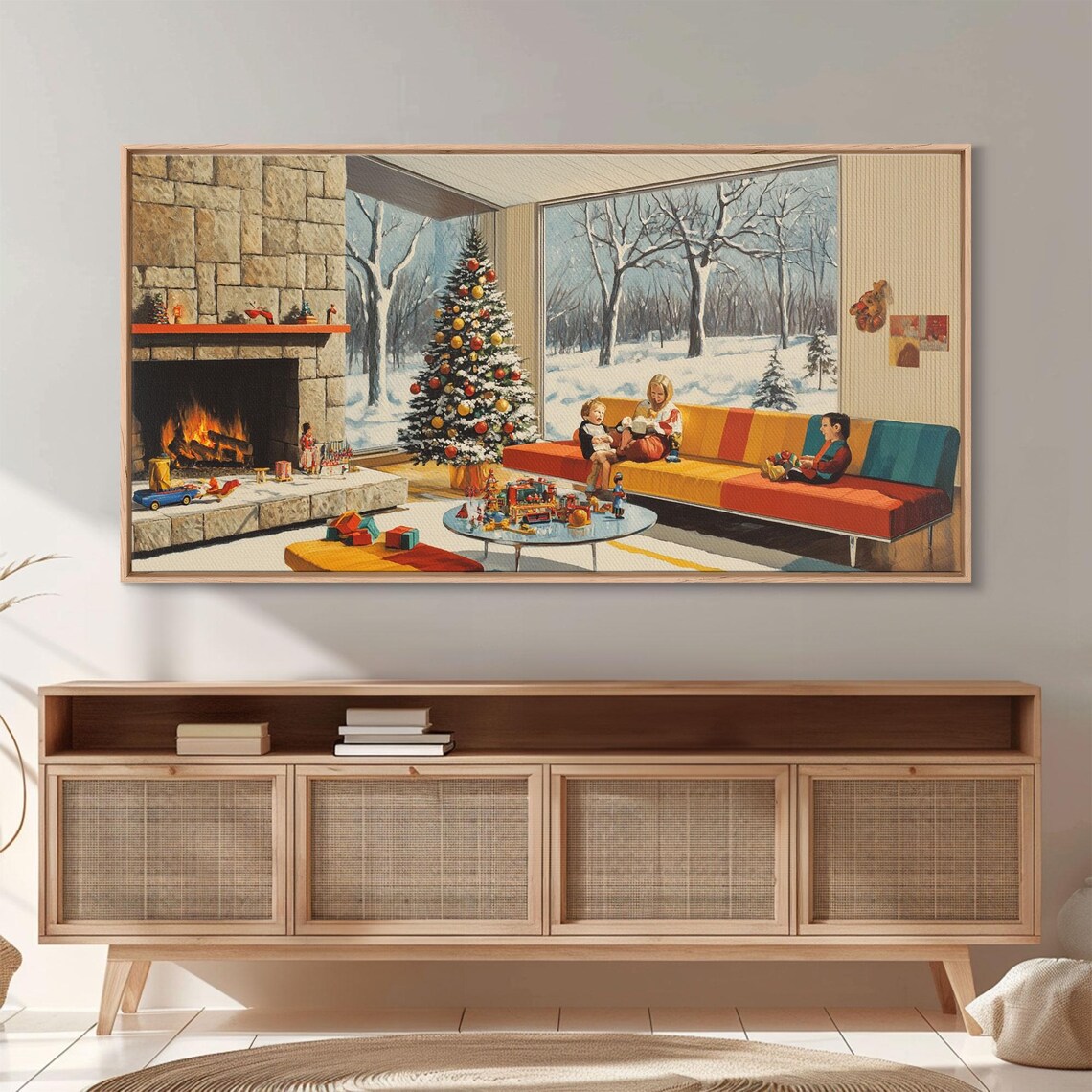Mid-Century Modern Christmas Scene, Retro Art Print - Image 3