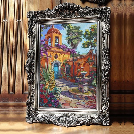Vibrant Mexican Style Architecture Framed Print Tall Art Featuring Colorful Homes And Nature