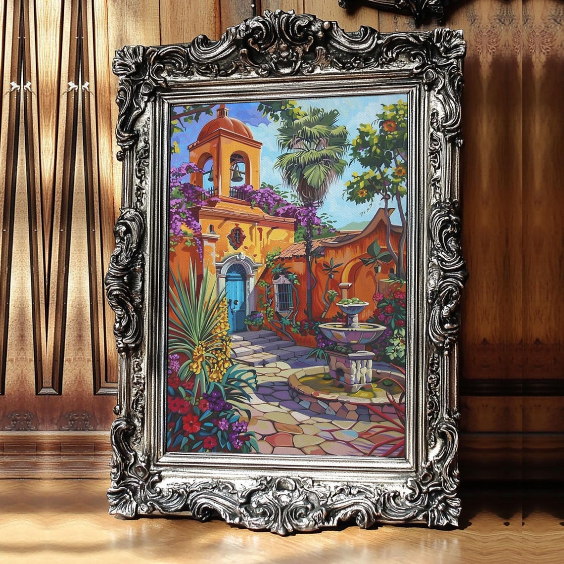 Vibrant Mexican Style Architecture Framed Print Tall Art Featuring Colorful Homes And Nature