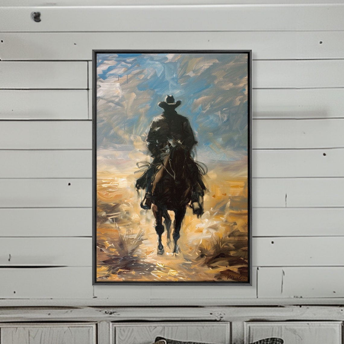 Cowboy Silhouette Riding Into Sunset Dark Western Art Wall Poster - Image 4