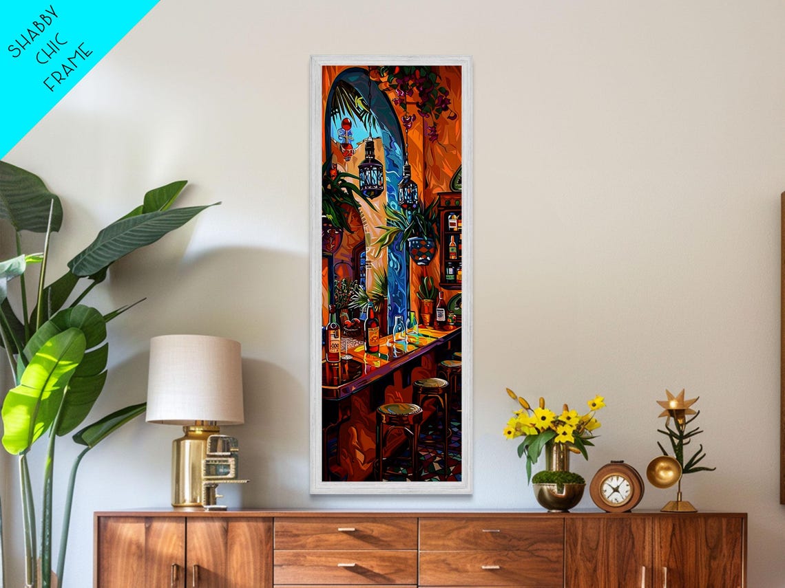 Spanish Style Bar Interior With Bottles And Lanterns Impasto Poster