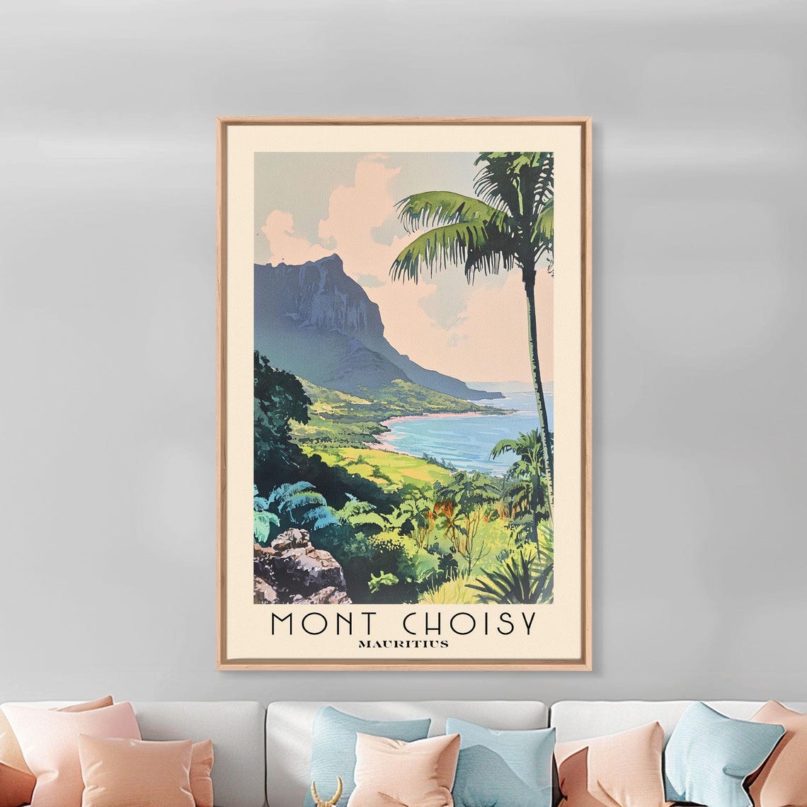 Mont Choisy Mauritius Green Coastline Palm Mountain Watercolor Poster - Image 3
