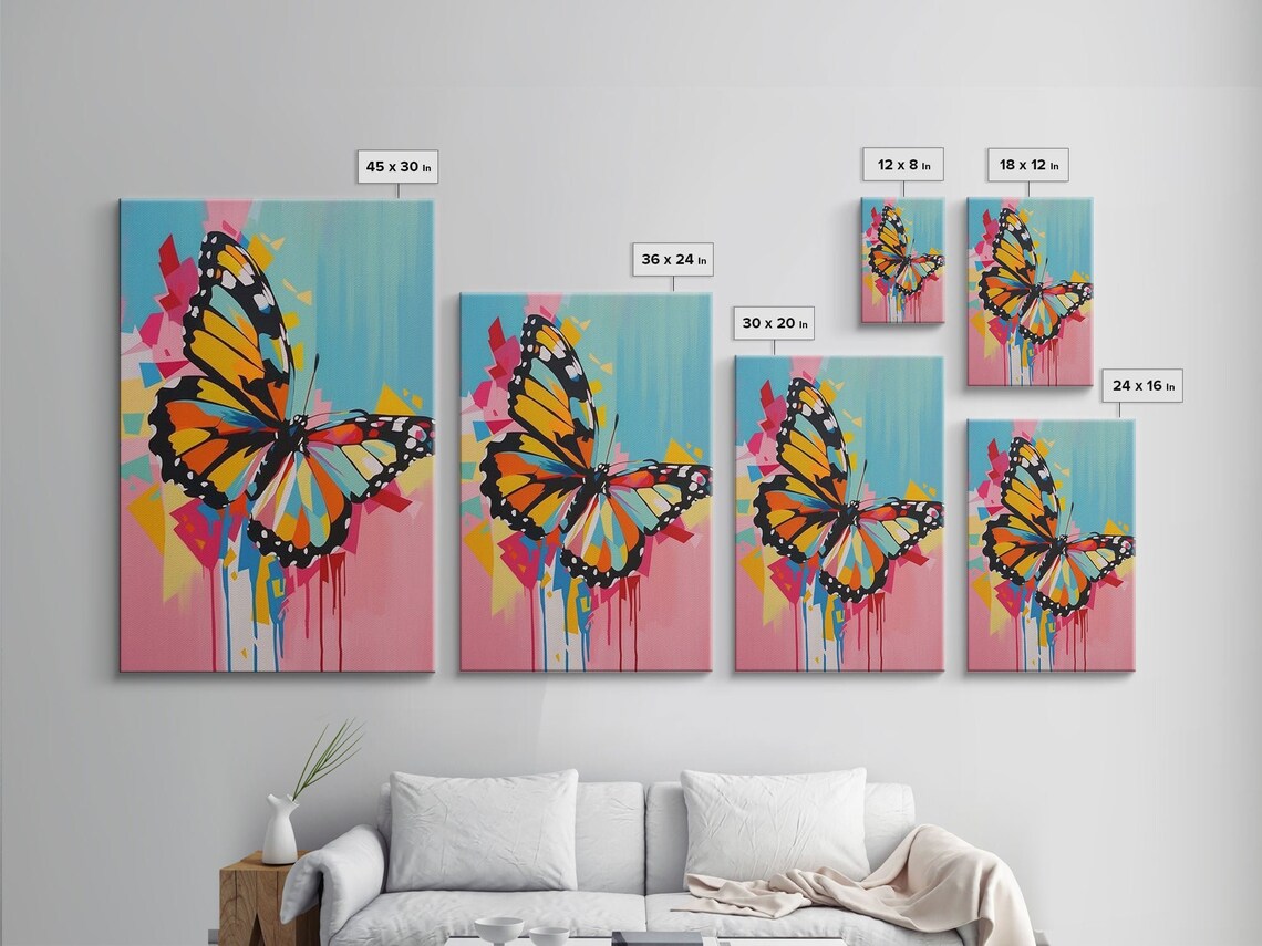 Monarch Butterfly Pop Art In Bright Pink Blue And Orange Colors Poster - Image 2