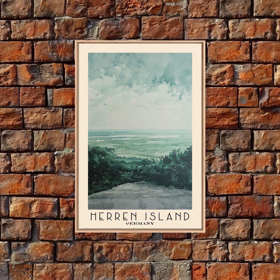 Herren Island Germany Coastal Path Green Watercolor Abstract Poster - Image 5
