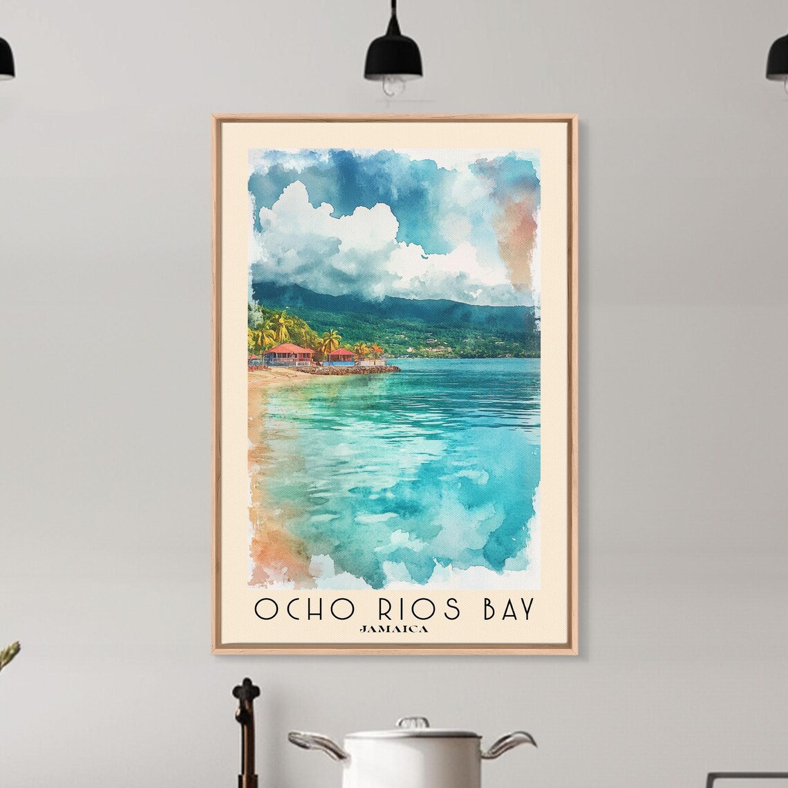 Ocho Rios Bay Jamaica Turquoise Bay Beach Huts Green Mountain Poster - Image 6