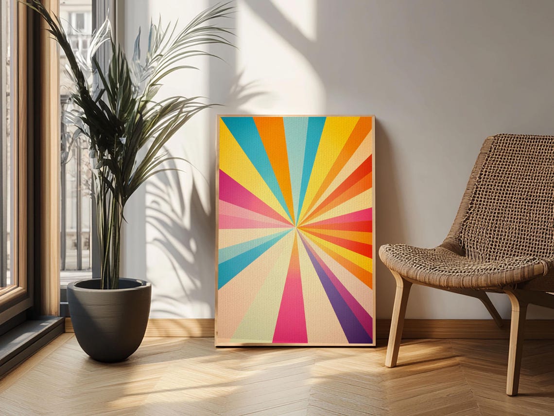 Retro Colorful Sunburst Rays Rainbow Mid Century Modern Art Poster - Image 5