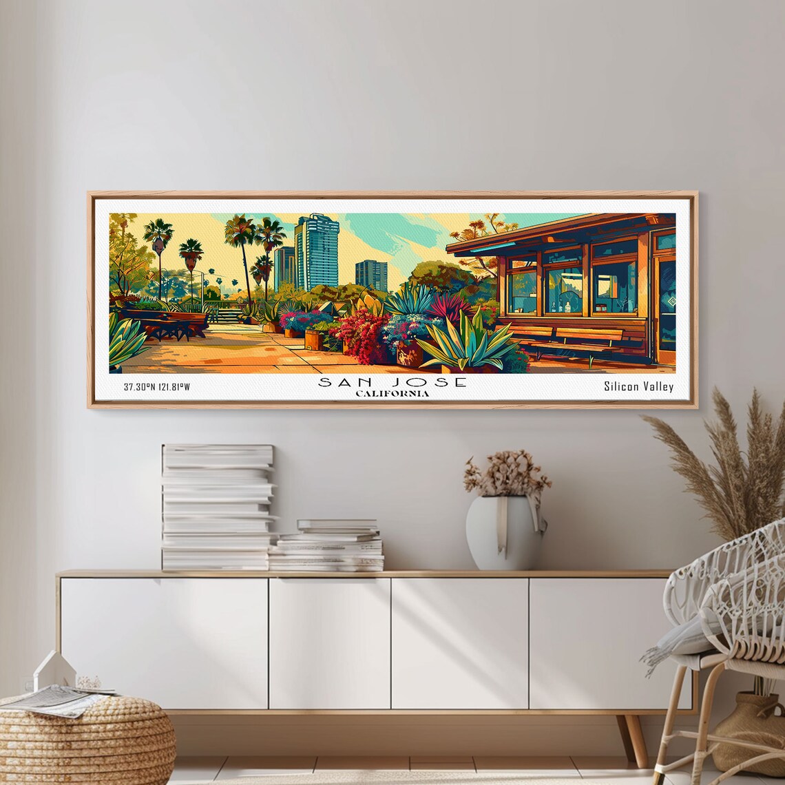 San Jose California Silicon Valley Palm Garden Skyline Travel Poster - Image 3