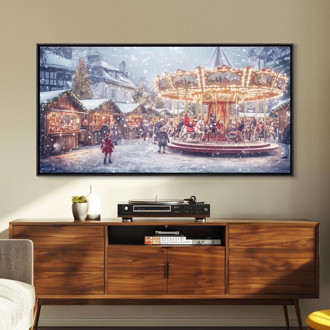 Christmas Market Carousel Snowy Evening Lights Festive Wall Art - Image 4