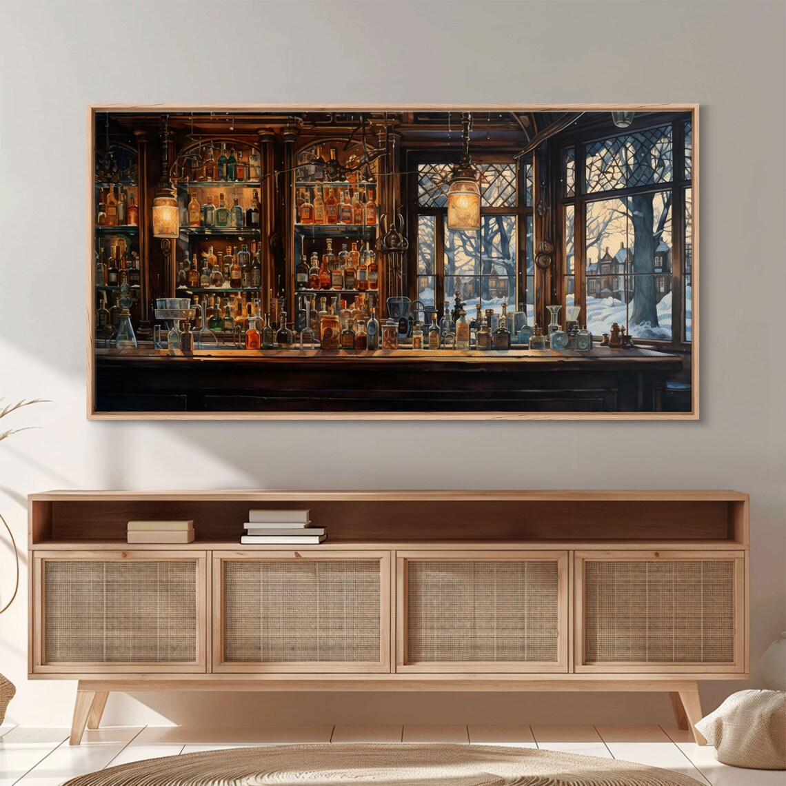 Tavern Art Window Winter Wall Art Bottles Print Print Wall Hanging Landscape Art Family Room Art Business Gift Travel Print