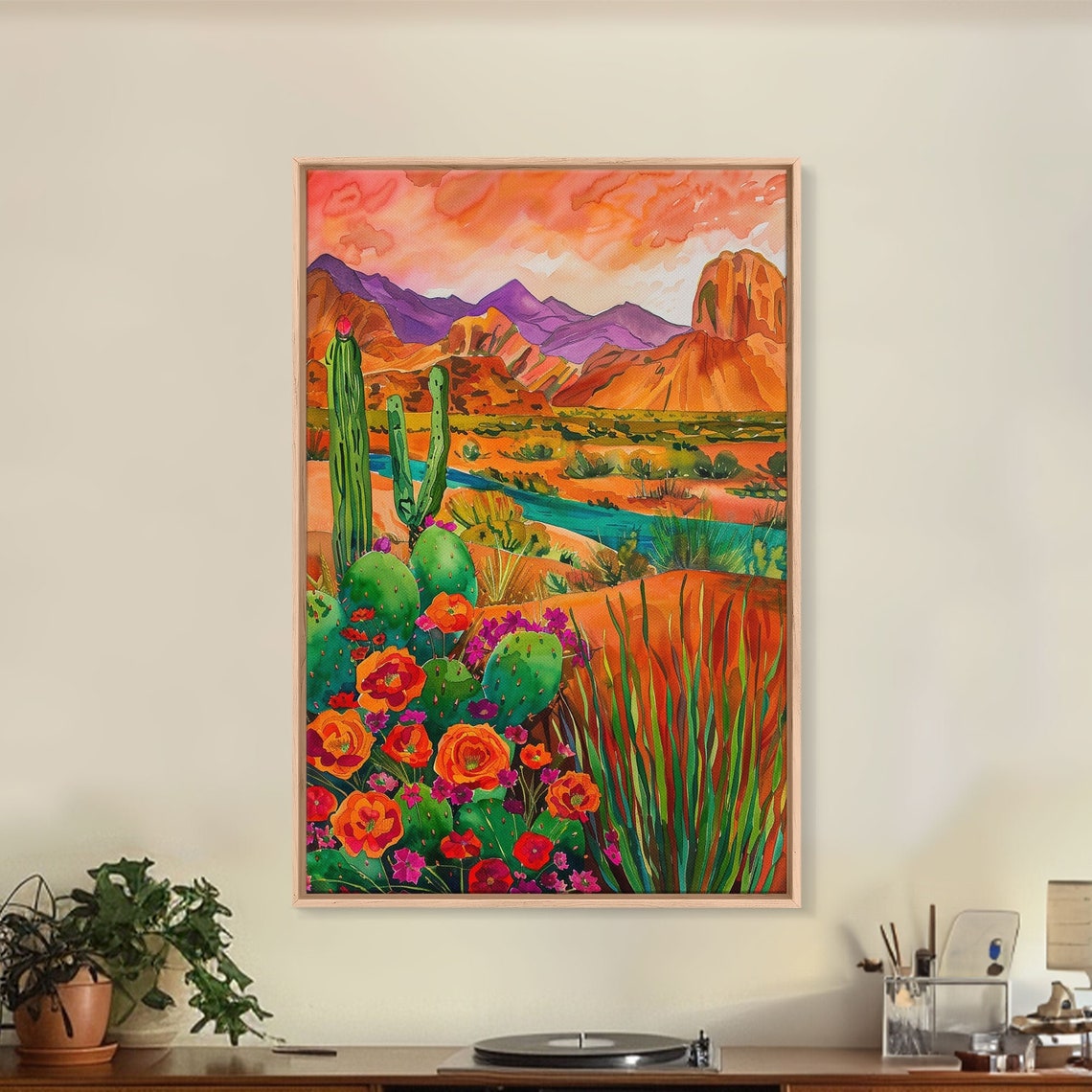 Southwest Desert Cactus Sunset Orange Mountains Landscape Wall Poster - Image 2
