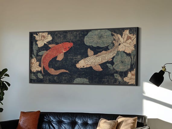Wabi Sabi Koi Fish Painting, Japanese Wall Art Print