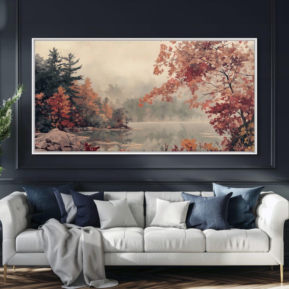 Misty Autumn Lake Framed By Red Maples And Pine Trees Poster - Image 6