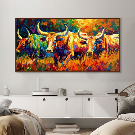 Vibrant Cattle In Abstract Art Style Perfect For Living Room Art Framed Print Bedroom Decor Home Decoration Farmhouse Decor