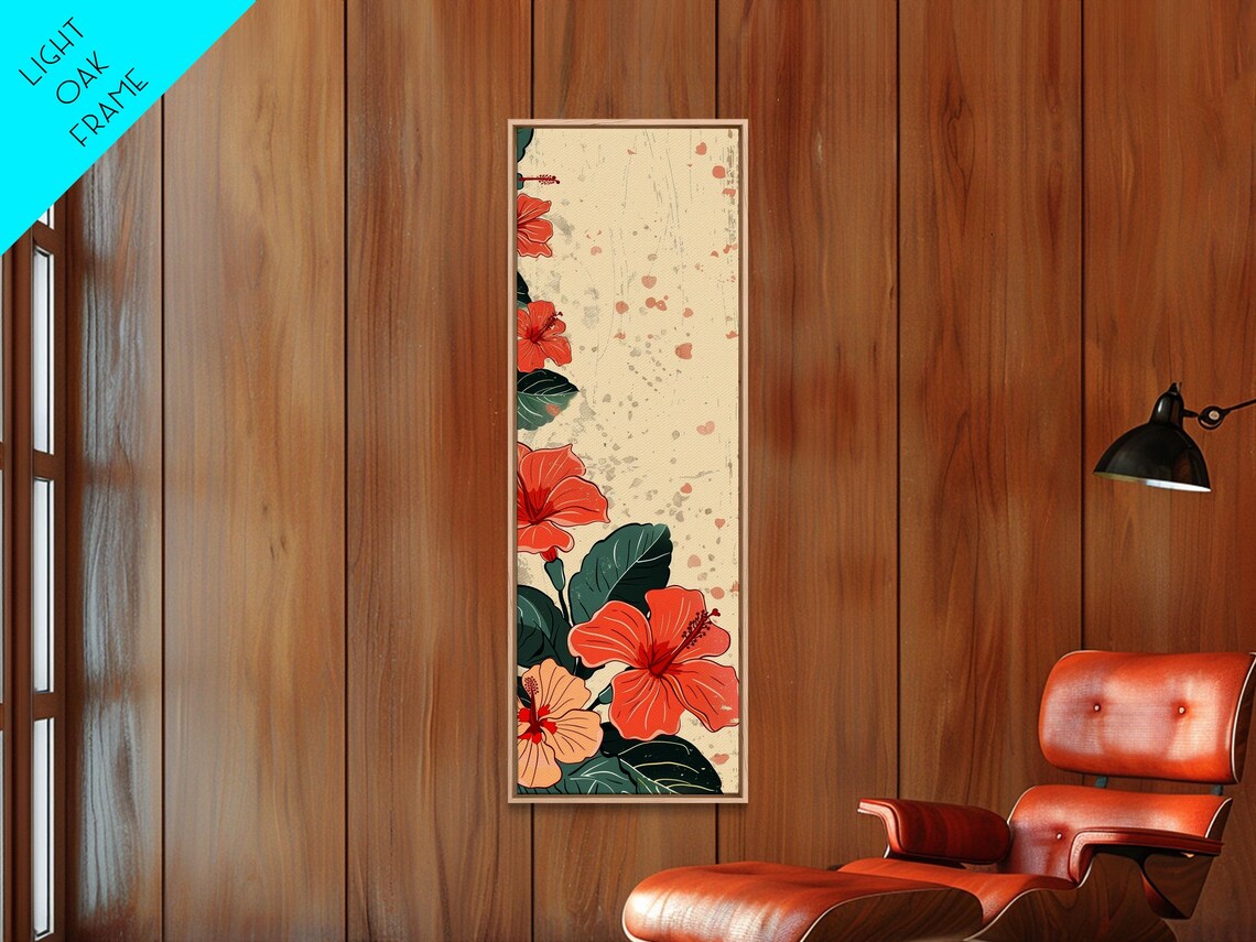 Soft Hibiscus Flowers Red Orange Cream Tall Japanese Art Poster - Image 6