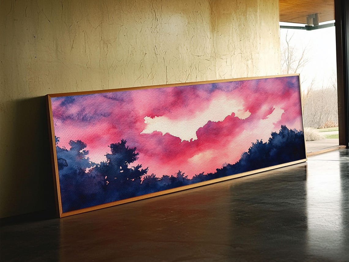 Forest Sunset Magenta Sky Silhouette Moody Nature Canvas Wall Art - Image 5