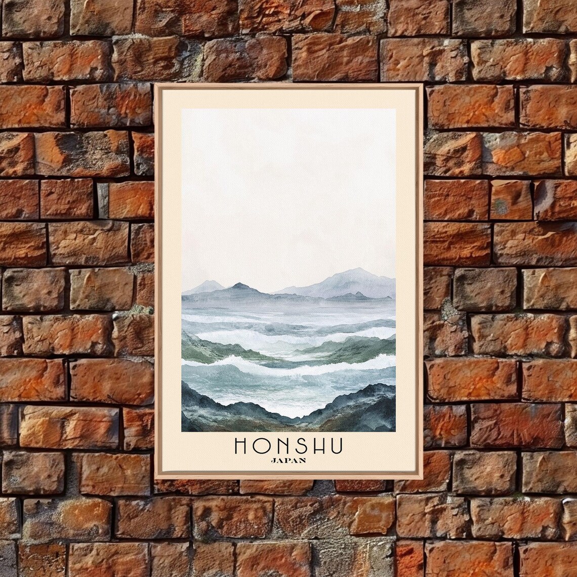 Honshu Japan Misty Mountain Seascape Grey Blue Watercolor Print - Image 5